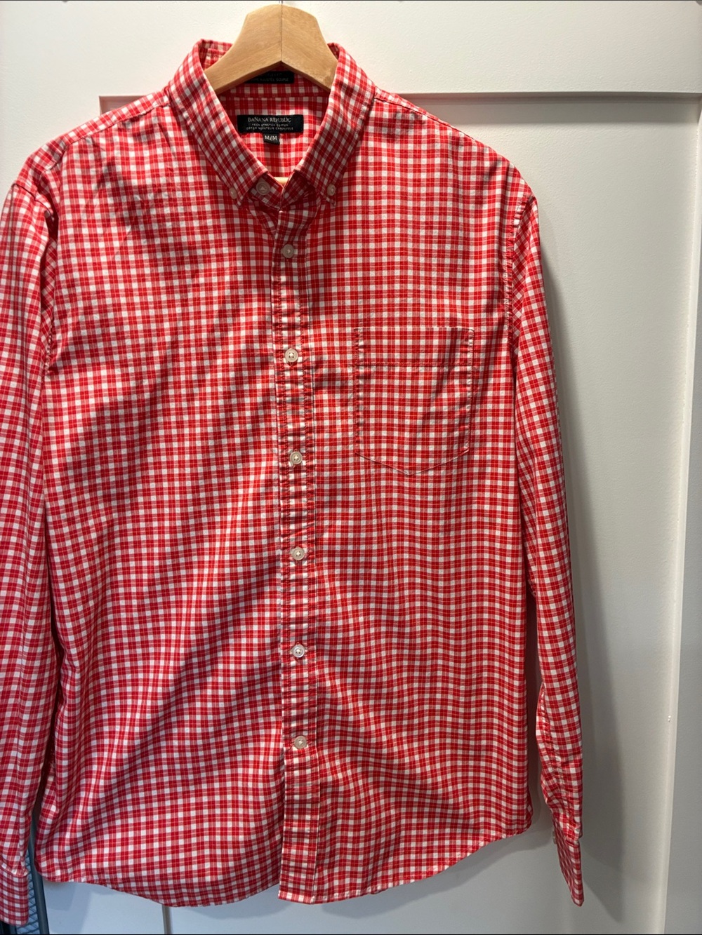 Banana Republic Red and White Checker Button-Down Shirt